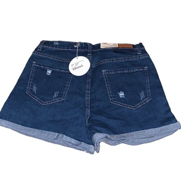 Umgee Denim Distressed Cuffed Jean Shorts Women’s  Shortie SZ 5 Dark NWT - Picture 6 of 7